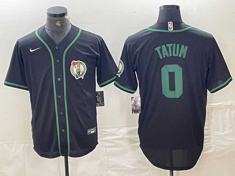 Mens Boston Celtics #0 Jayson Tatum Black With Patch Cool Base Stitched Baseball Jersey->boston celtics->NBA Jersey